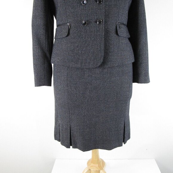 Tahari Womens Plus Size Petite Gray Tweed Skirt Suit 14P Formal Business Career - Picture 3 of 9